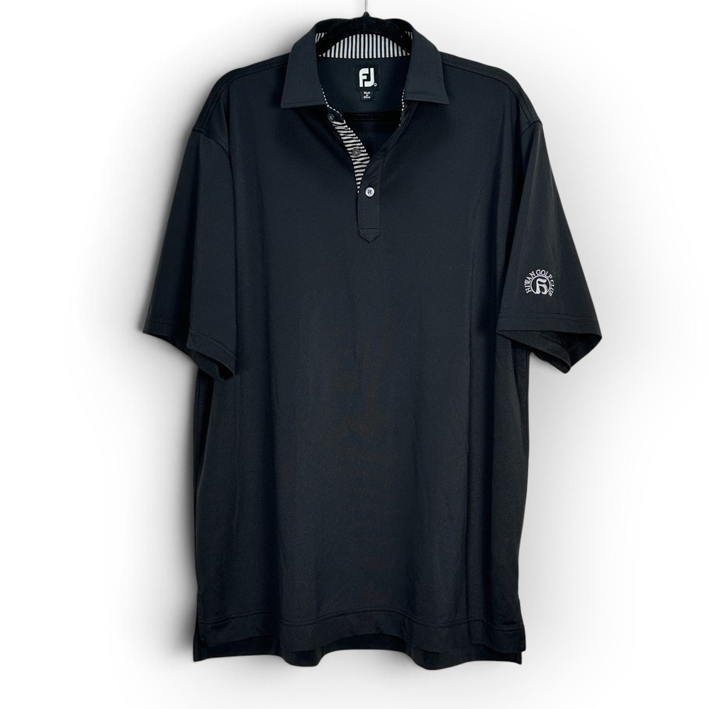 FootJoy Hiwan Golf Club Mens Large Black Performance Polo Shirt Short Sleeve FJ